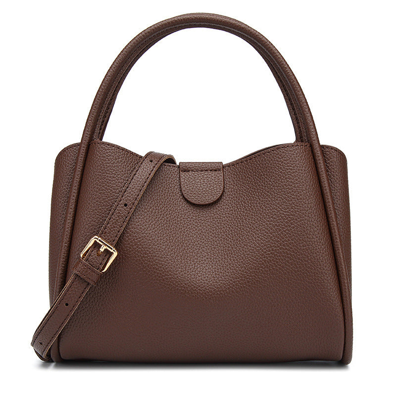 Women’s PU Leather Bucket Handbag With Sewing Thread Detail, Featuring Top Handle For Stylish Carry