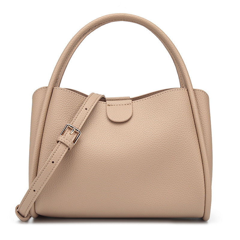 Women’s PU Leather Bucket Handbag With Sewing Thread Detail, Featuring Top Handle For Stylish Carry