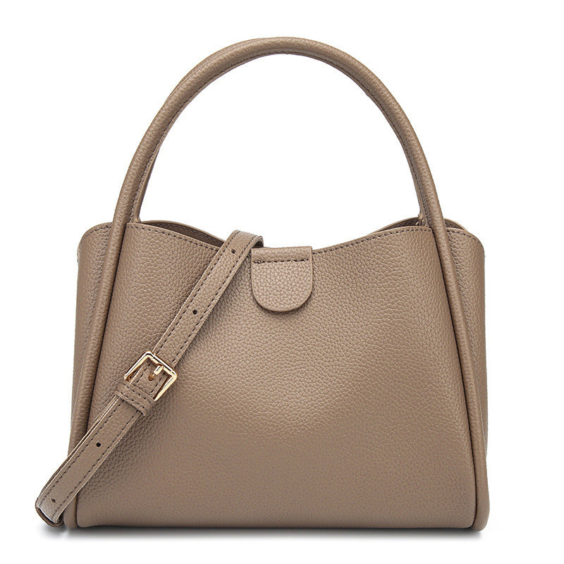 Women’s PU Leather Bucket Handbag With Sewing Thread Detail, Featuring Top Handle For Stylish Carry