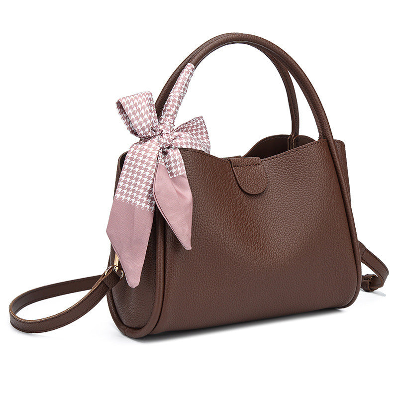Women’s PU Leather Bucket Handbag With Sewing Thread Detail, Featuring Top Handle For Stylish Carry