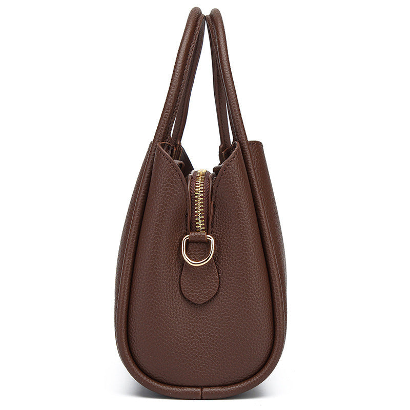Women’s PU Leather Bucket Handbag With Sewing Thread Detail, Featuring Top Handle For Stylish Carry