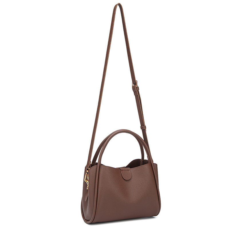 Women’s PU Leather Bucket Handbag With Sewing Thread Detail, Featuring Top Handle For Stylish Carry