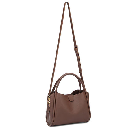 Women’s PU Leather Bucket Handbag With Sewing Thread Detail, Featuring Top Handle For Stylish Carry