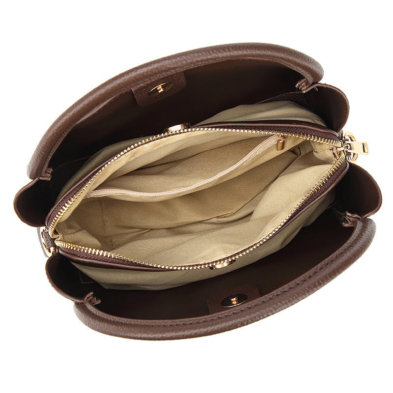 Women’s PU Leather Bucket Handbag With Sewing Thread Detail, Featuring Top Handle For Stylish Carry