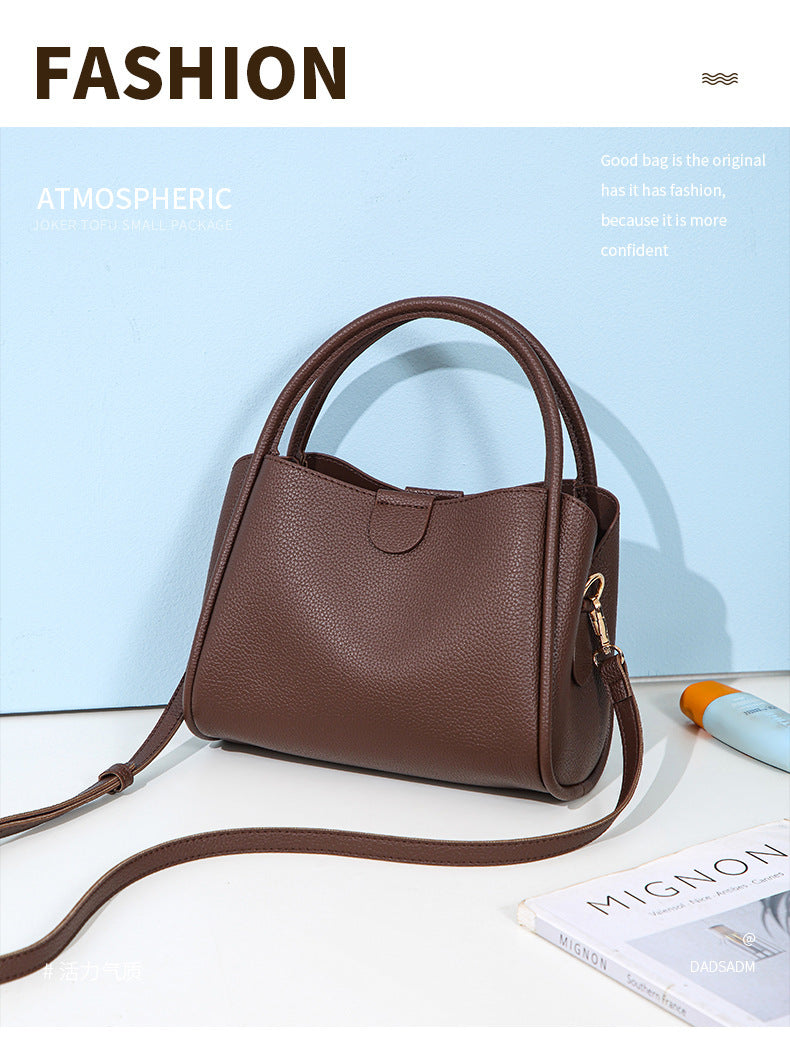Women’s PU Leather Bucket Handbag With Sewing Thread Detail, Featuring Top Handle For Stylish Carry