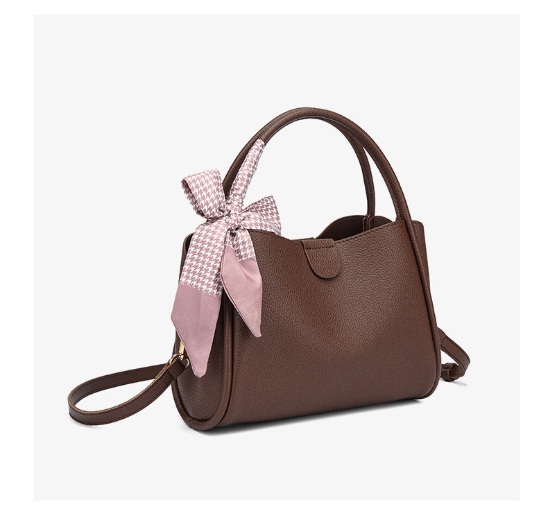 Women’s PU Leather Bucket Handbag With Sewing Thread Detail, Featuring Top Handle For Stylish Carry
