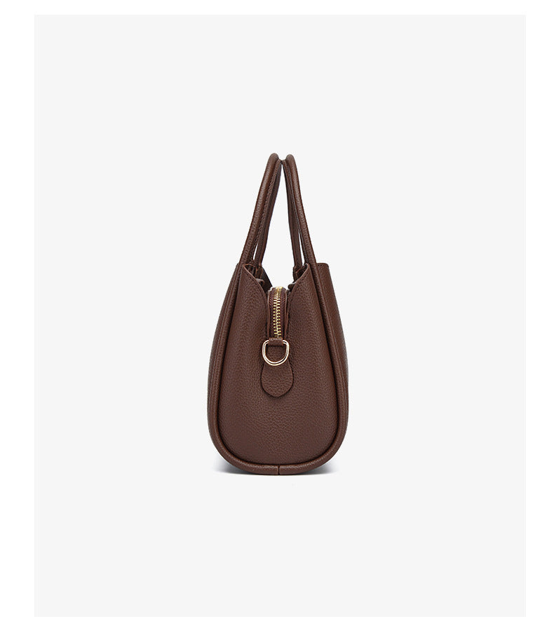 Women’s PU Leather Bucket Handbag With Sewing Thread Detail, Featuring Top Handle For Stylish Carry