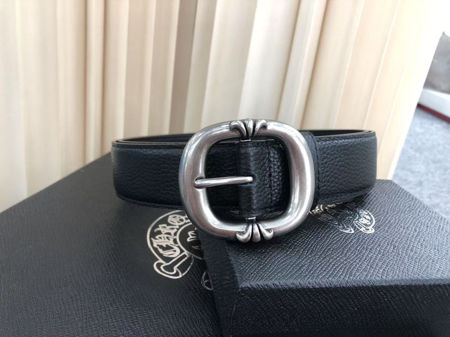 Retro Genuine Leather Belt With Alloy Pin Buckle In Dyed Black