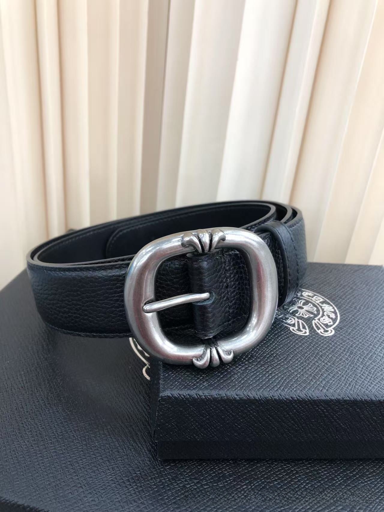 Retro Genuine Leather Belt With Alloy Pin Buckle In Dyed Black