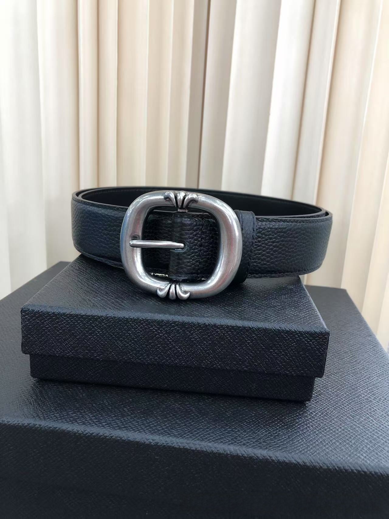 Retro Genuine Leather Belt With Alloy Pin Buckle In Dyed Black