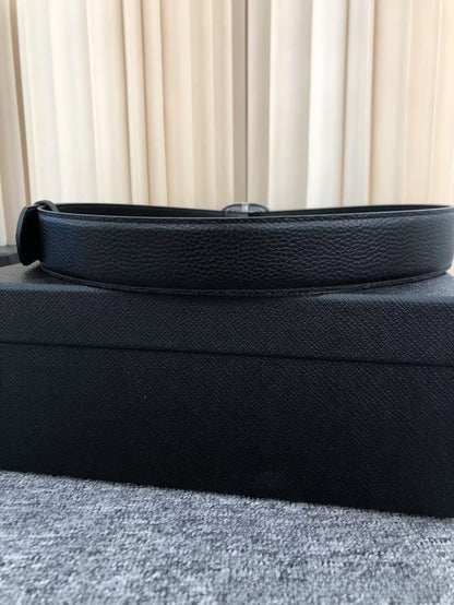 Retro Genuine Leather Belt With Alloy Pin Buckle In Dyed Black