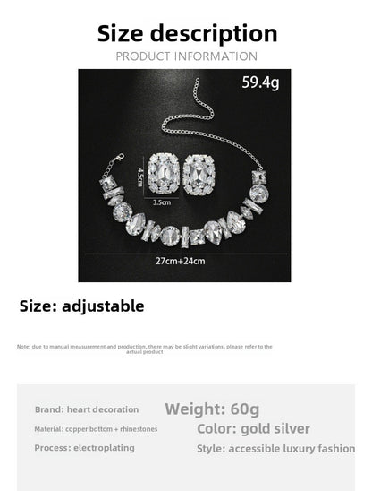 Geometric Silver Alloy Necklace With Electroplated Finish And Rhinestone Pendant For Women