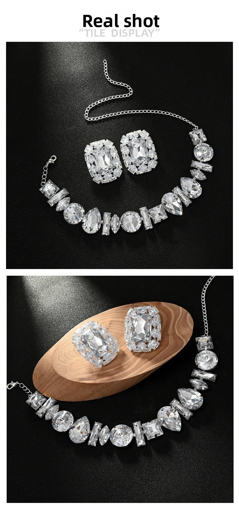 Geometric Silver Alloy Necklace With Electroplated Finish And Rhinestone Pendant For Women