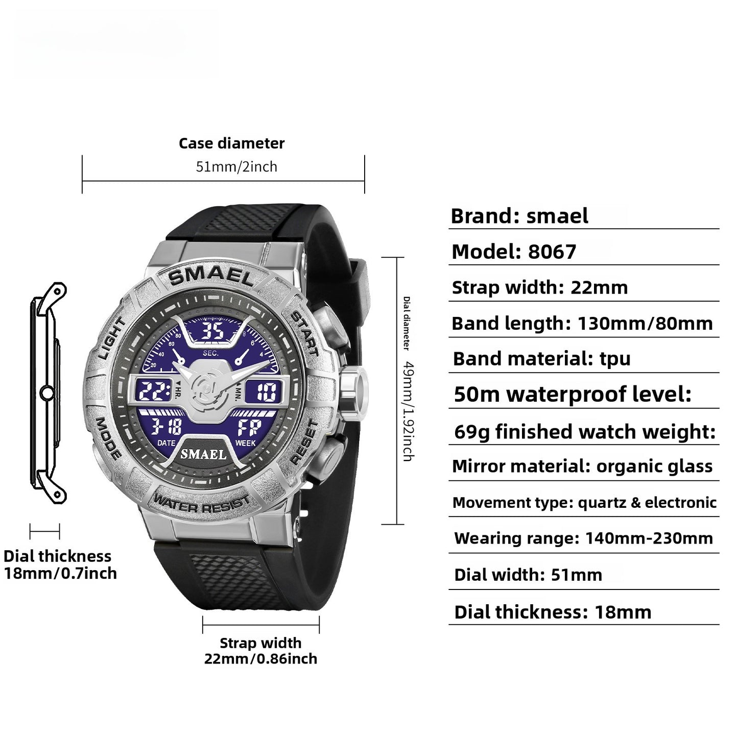 Men's Quartz Watch With Round Dial And Plexiglass Mirror Featuring TPU Strap And Pin Buckle