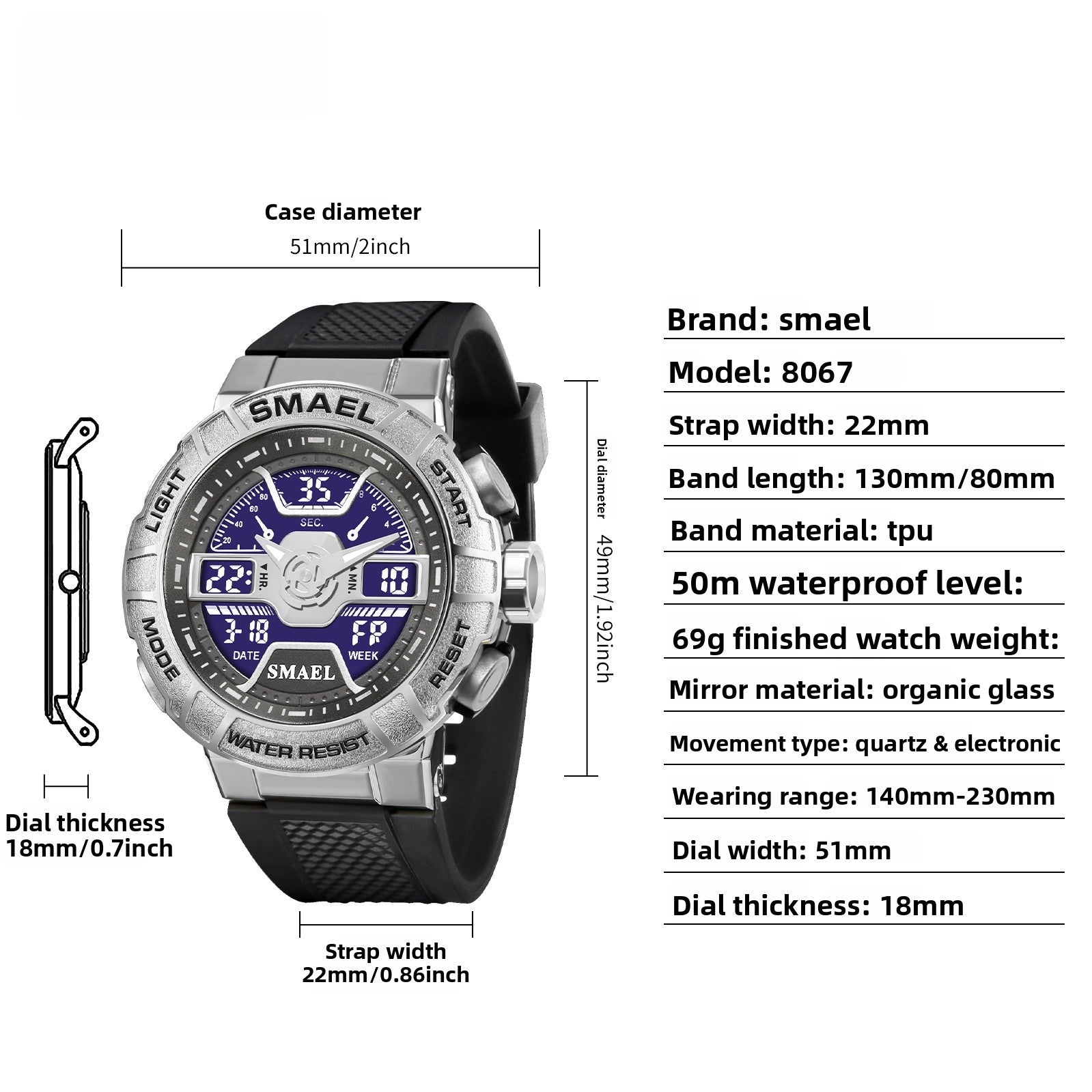 Men's Quartz Watch With Round Dial And Plexiglass Mirror Featuring TPU Strap And Pin Buckle