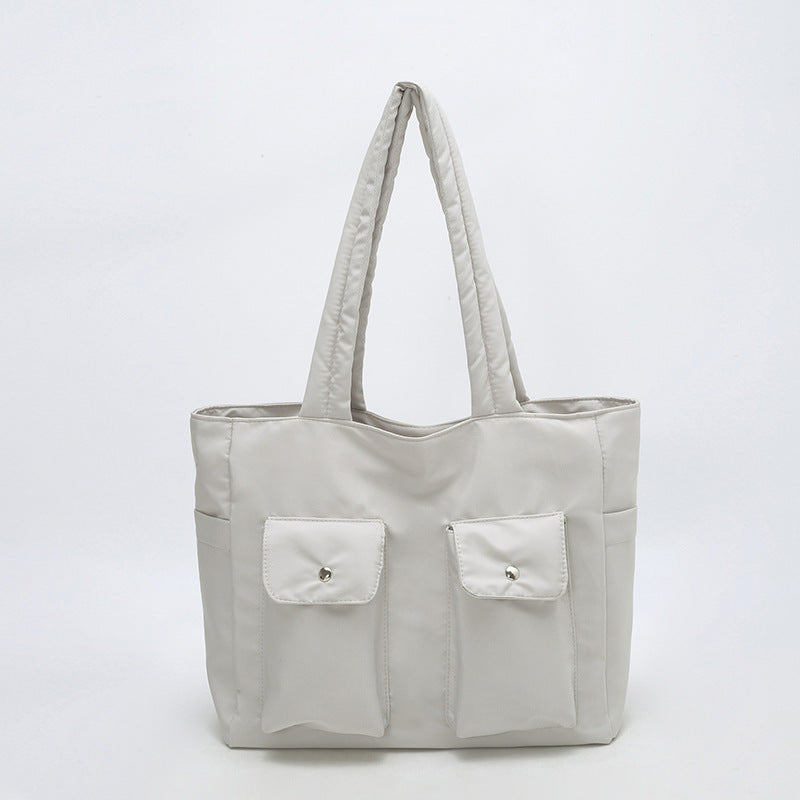 Women’s Square Nylon Tote Bag With Sewing Thread Detail, Single Shoulder Strap, Perfect For Summer