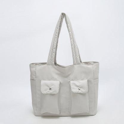 Women’s Square Nylon Tote Bag With Sewing Thread Detail, Single Shoulder Strap, Perfect For Summer