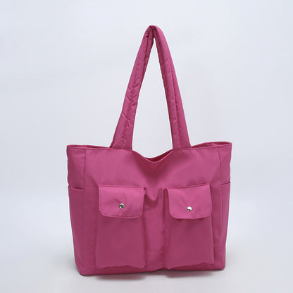 Women’s Square Nylon Tote Bag With Sewing Thread Detail, Single Shoulder Strap, Perfect For Summer