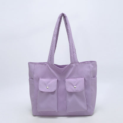Women’s Square Nylon Tote Bag With Sewing Thread Detail, Single Shoulder Strap, Perfect For Summer