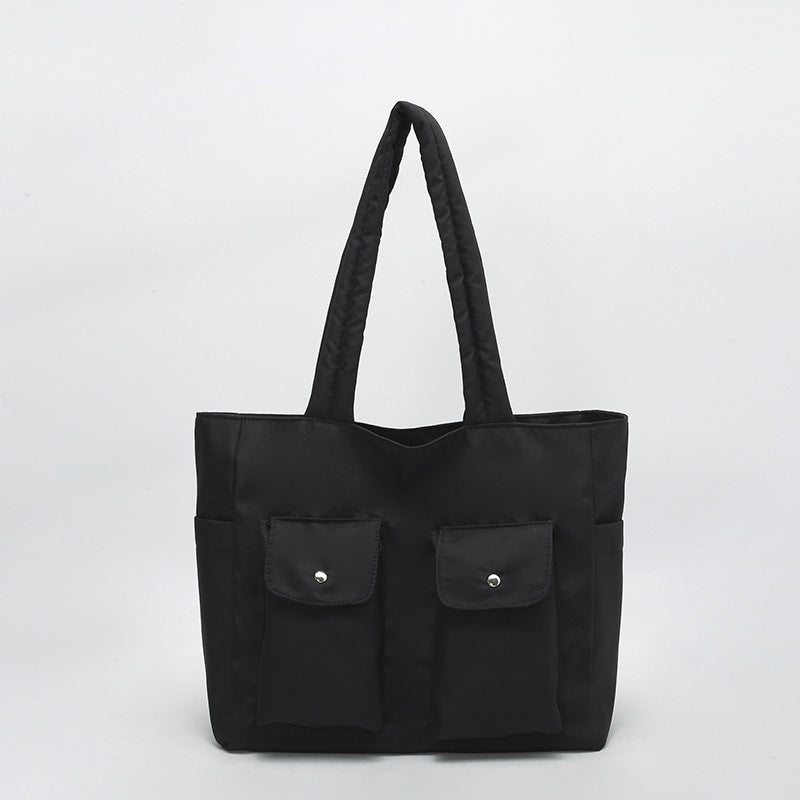 Women’s Square Nylon Tote Bag With Sewing Thread Detail, Single Shoulder Strap, Perfect For Summer
