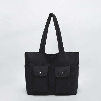 Women’s Square Nylon Tote Bag With Sewing Thread Detail, Single Shoulder Strap, Perfect For Summer