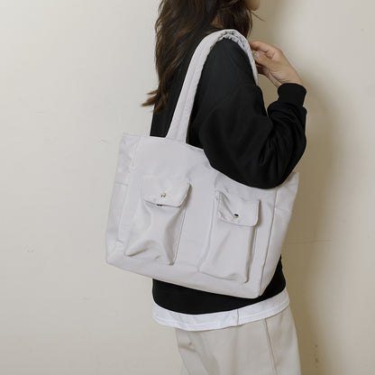 Women’s Square Nylon Tote Bag With Sewing Thread Detail, Single Shoulder Strap, Perfect For Summer