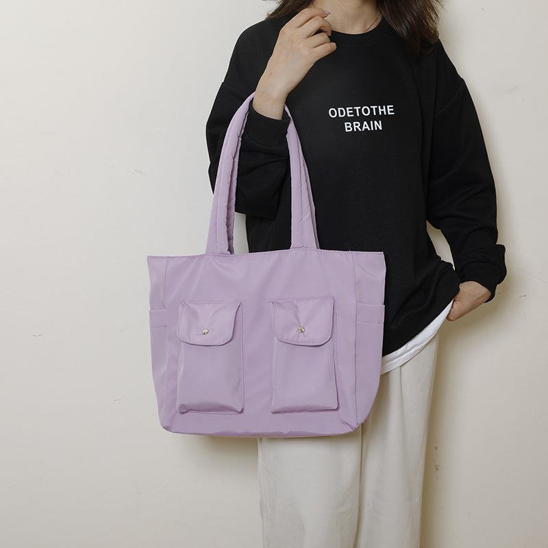 Women’s Square Nylon Tote Bag With Sewing Thread Detail, Single Shoulder Strap, Perfect For Summer