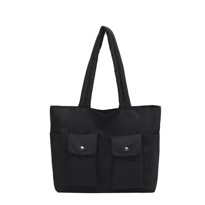 Women’s Square Nylon Tote Bag With Sewing Thread Detail, Single Shoulder Strap, Perfect For Summer