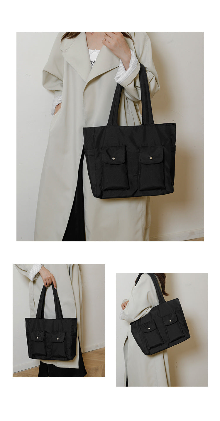Women’s Square Nylon Tote Bag With Sewing Thread Detail, Single Shoulder Strap, Perfect For Summer