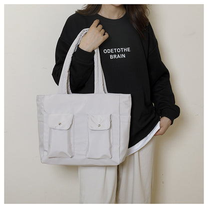 Women’s Square Nylon Tote Bag With Sewing Thread Detail, Single Shoulder Strap, Perfect For Summer