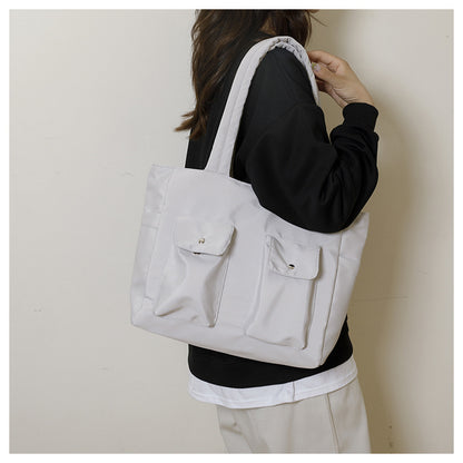 Women’s Square Nylon Tote Bag With Sewing Thread Detail, Single Shoulder Strap, Perfect For Summer