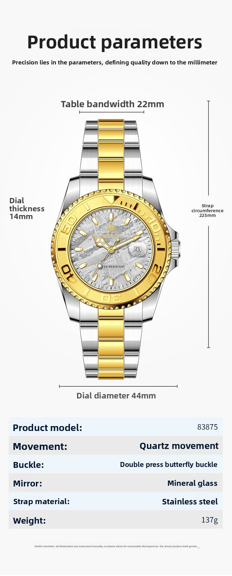 Men's Quartz Watch With Stainless Steel Strap, Round Dial, Tempered Glass, Pointer Display, Butterfly Double Snap Buckle