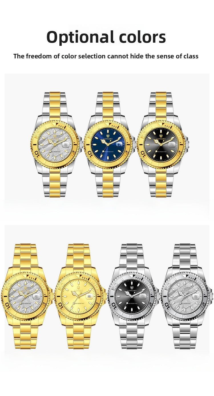 Men's Quartz Watch With Stainless Steel Strap, Round Dial, Tempered Glass, Pointer Display, Butterfly Double Snap Buckle