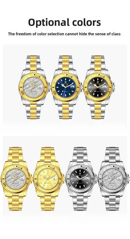 Men's Quartz Watch With Stainless Steel Strap, Round Dial, Tempered Glass, Pointer Display, Butterfly Double Snap Buckle