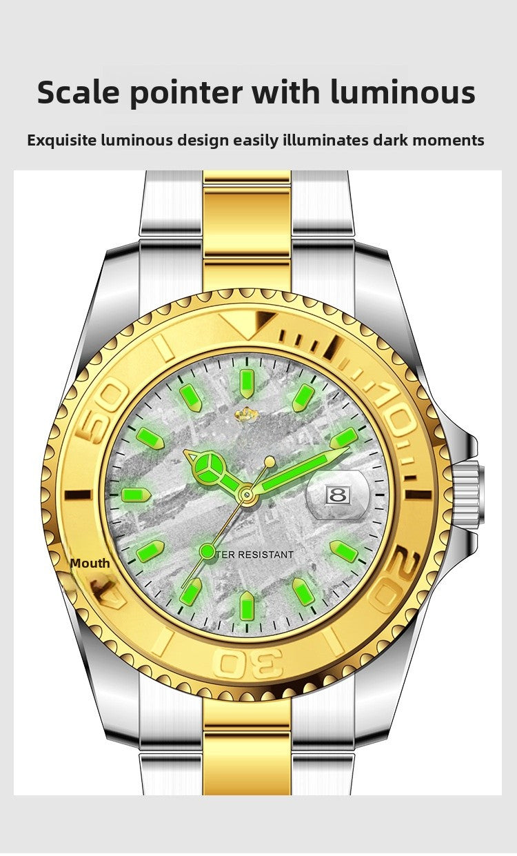 Men's Quartz Watch With Stainless Steel Strap, Round Dial, Tempered Glass, Pointer Display, Butterfly Double Snap Buckle