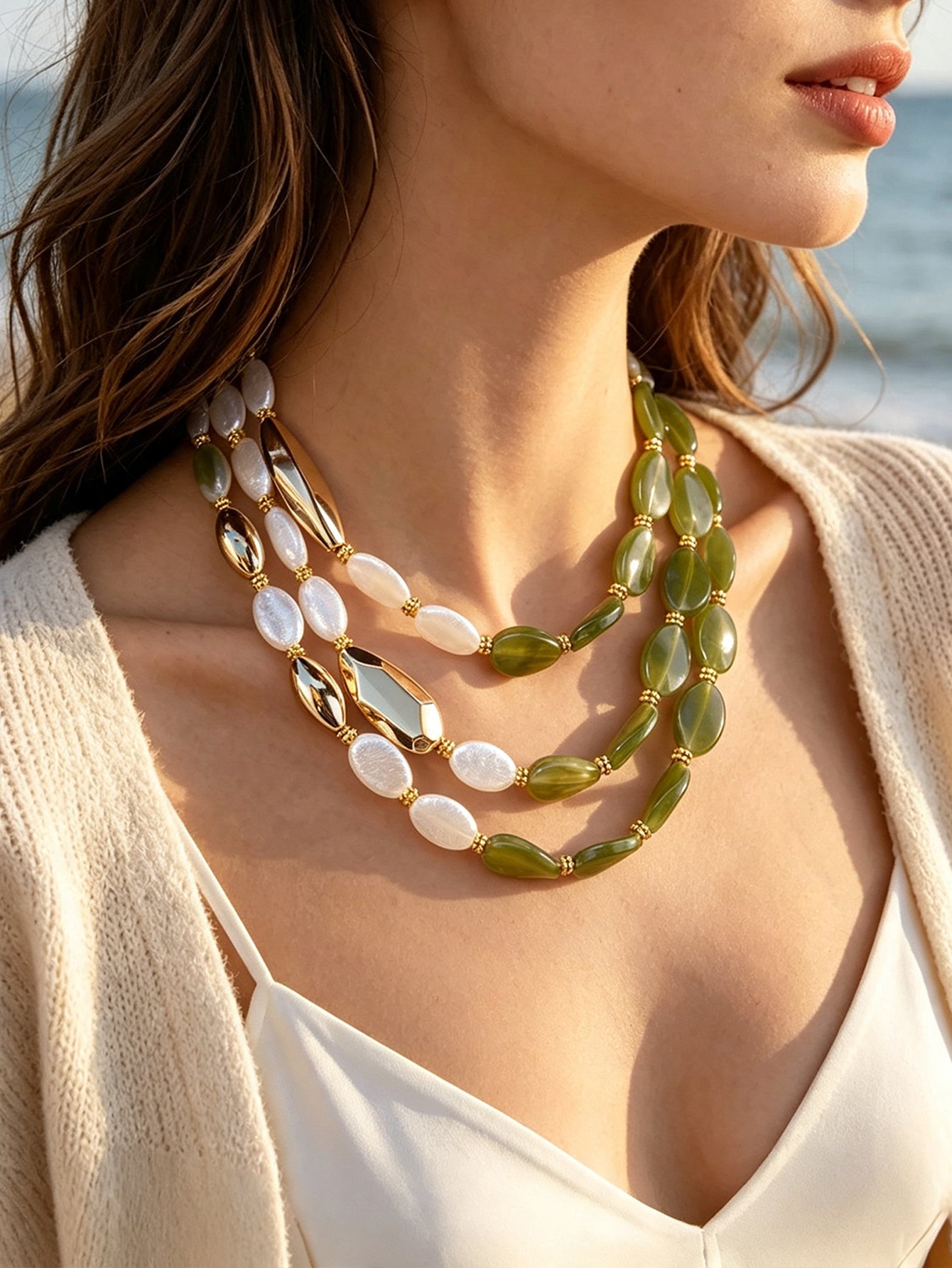 Bohemian Geometric Necklace For Unisex Featuring Waterproof Non Tarnish Multicolor Resin With Cord In Chain
