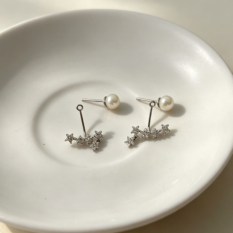 Handmade Geometric Stud Earrings For Women In Brass With Platinum Plated Finish And Zircon Inlay