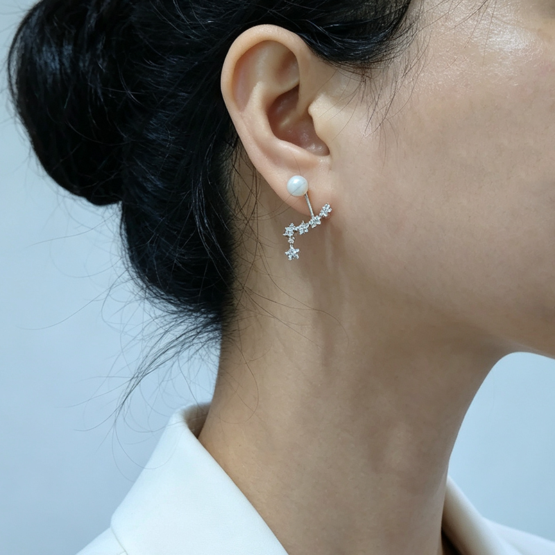 Handmade Geometric Stud Earrings For Women In Brass With Platinum Plated Finish And Zircon Inlay