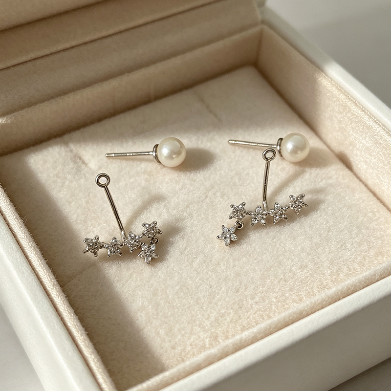 Handmade Geometric Stud Earrings For Women In Brass With Platinum Plated Finish And Zircon Inlay