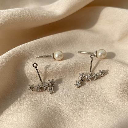 Handmade Geometric Stud Earrings For Women In Brass With Platinum Plated Finish And Zircon Inlay