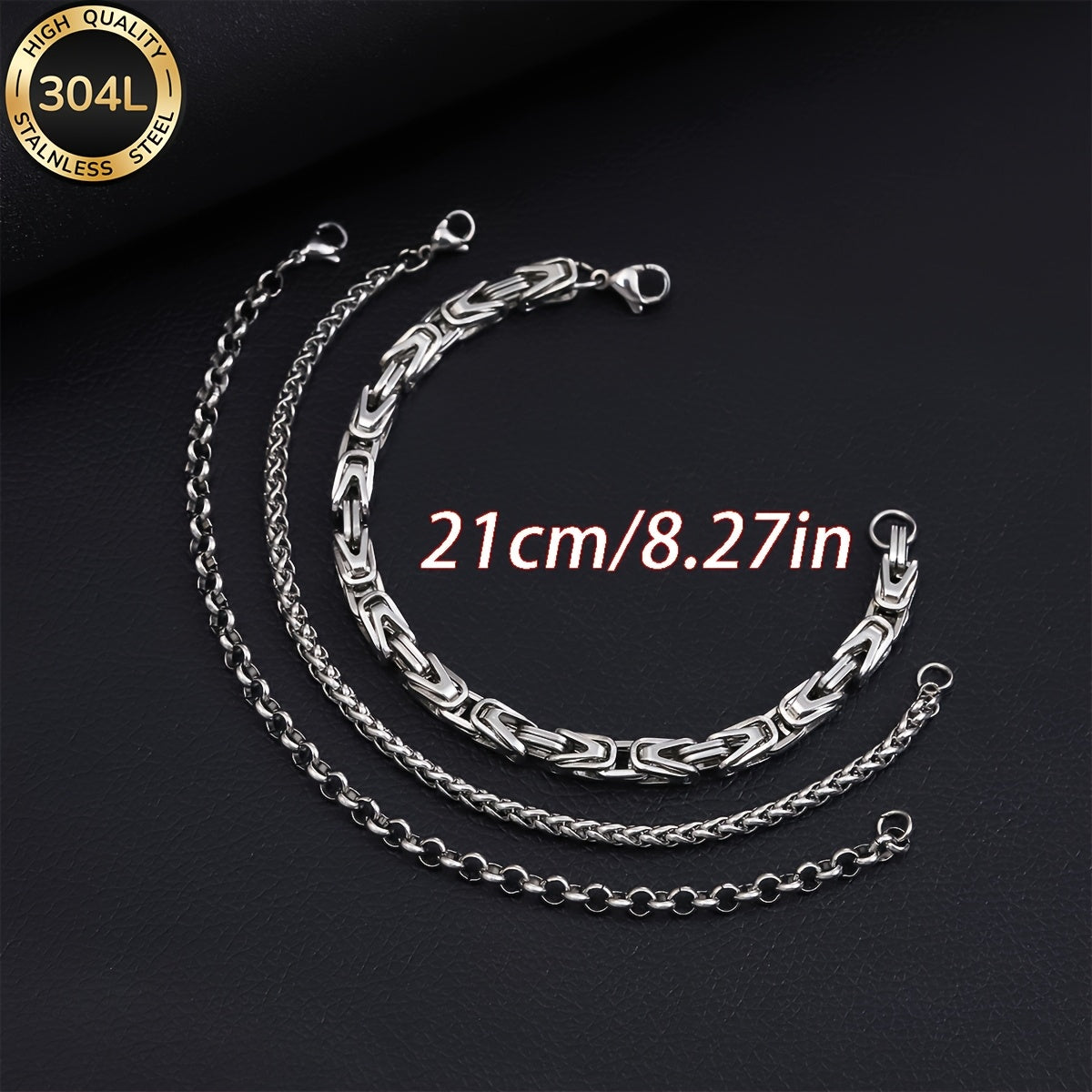Handmade Men's 304 Stainless Steel Cuban Link Chain Curb Chain Bracelet