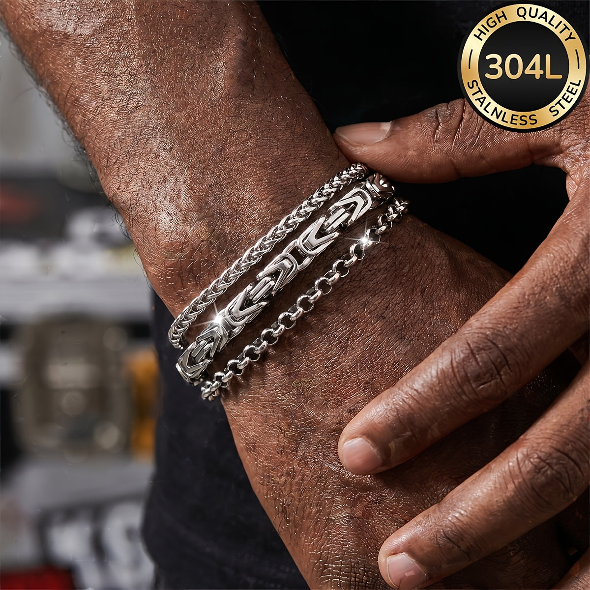 Handmade Men's 304 Stainless Steel Cuban Link Chain Curb Chain Bracelet