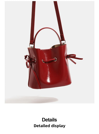 Women’s PU Leather Bucket Bag With Sewing Thread Detail, Single Shoulder Strap, Perfect For Summer