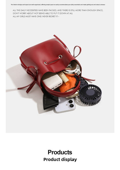 Women’s PU Leather Bucket Bag With Sewing Thread Detail, Single Shoulder Strap, Perfect For Summer