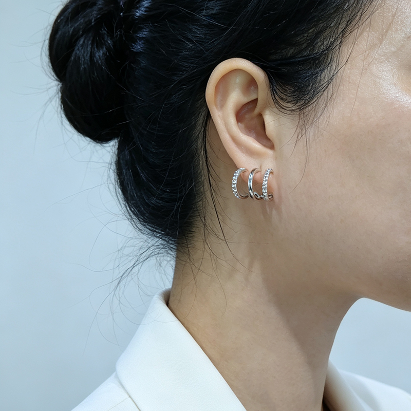 Handmade Geometric Stud Earrings For Women In Brass With Platinum Plated Finish And Zircon Inlay