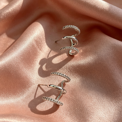 Handmade Geometric Stud Earrings For Women In Brass With Platinum Plated Finish And Zircon Inlay