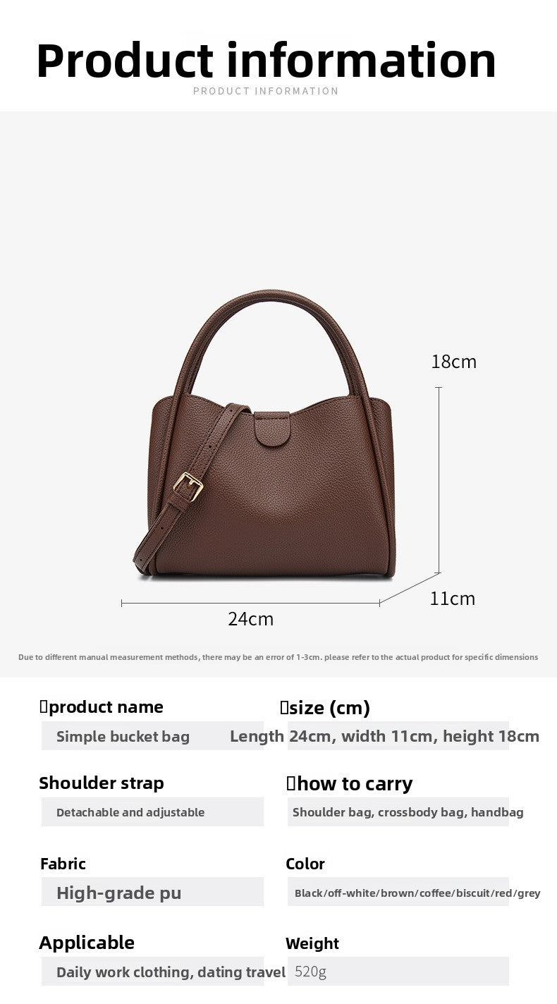 Women’s PU Leather Bucket Handbag With Sewing Thread Detail, Featuring Top Handle For Stylish Carry