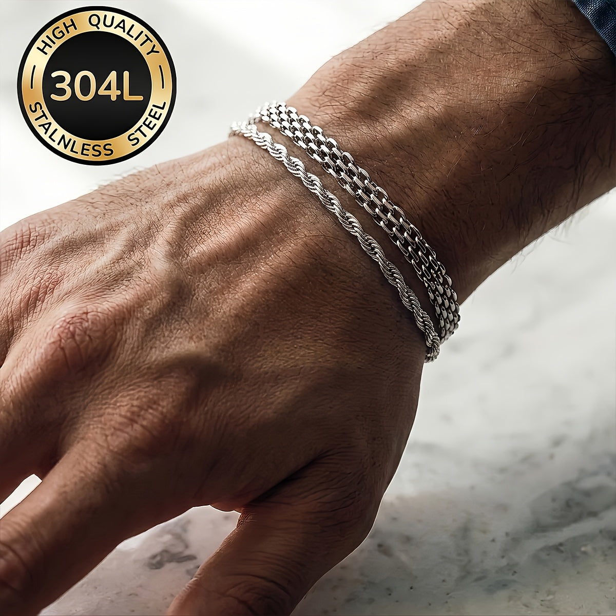 Handmade Men's 304 Stainless Steel Cuban Link Chain Curb Chain Bracelet