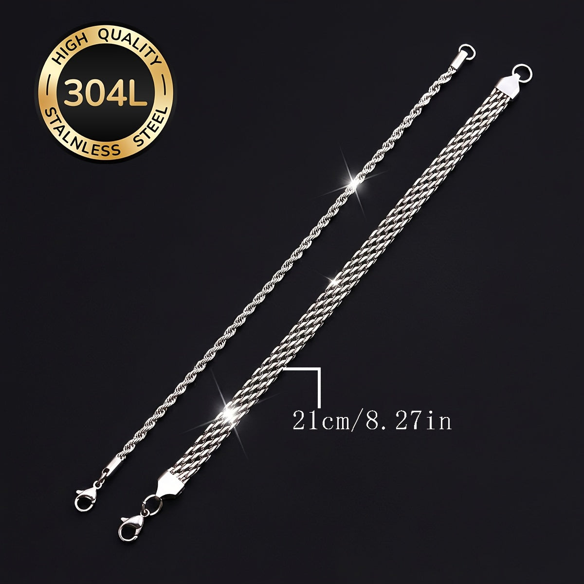 Handmade Men's 304 Stainless Steel Cuban Link Chain Curb Chain Bracelet