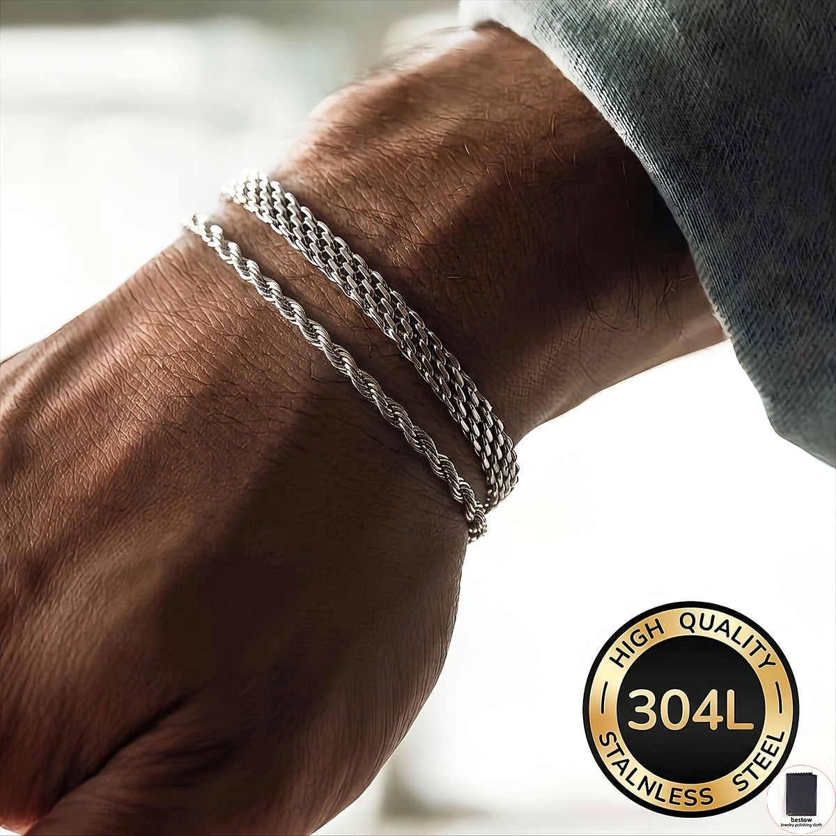 Handmade Men's 304 Stainless Steel Cuban Link Chain Curb Chain Bracelet